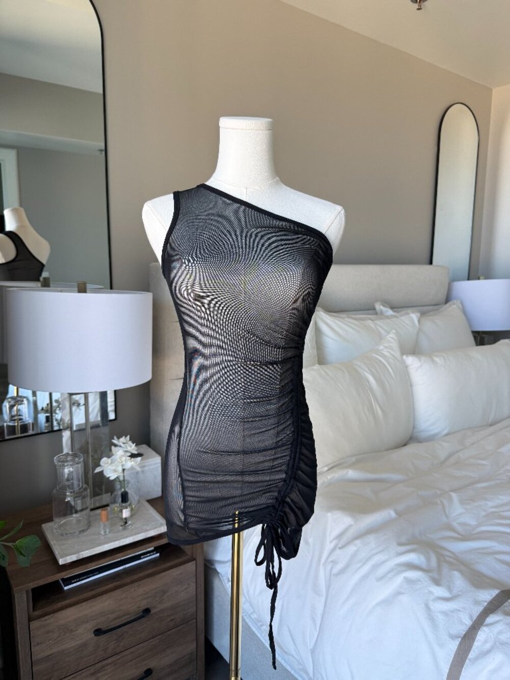 Black Mesh Swim Coverup with Drawstring